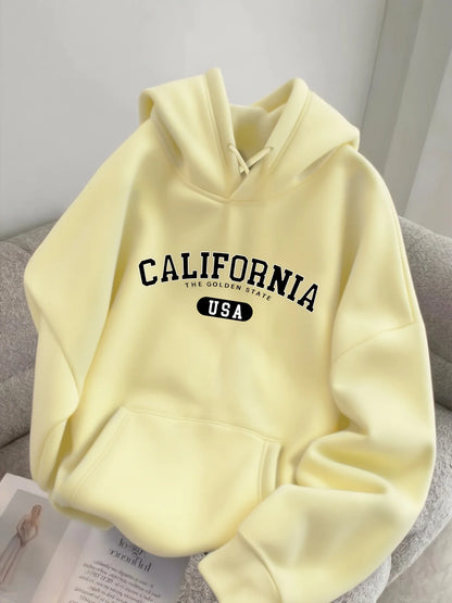 Men's -Lined Hooded Sweatshirt CALIFORNIA, Versatile for Autumn/Winter, Sporty, Casual,