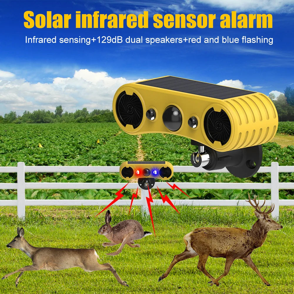 Outdoor Waterproof Solar Motion Alarm Detector, Solar Infrared Detector 130dB 13 Sound Siren Alarm Lights, Security Alarm Sensor