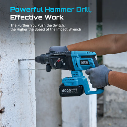 Seesii 3-In-1 Tool Combo Kit Rotary Hammer Drill Impact Wrench Angle Grinder Electric Brushless Cordless Battery