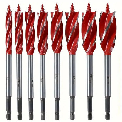 8pcs/Set High Carbon Steel 4 Flute Woodworking Drill Bit Set 10-25mm Self Tapping Hex Shank Precision Deep Hole Drills for Hardwood