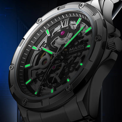Mark Fairwhale Fashion Skeleton Dial Automatic Movement Stainless Steel Band Luminous Men's Watch