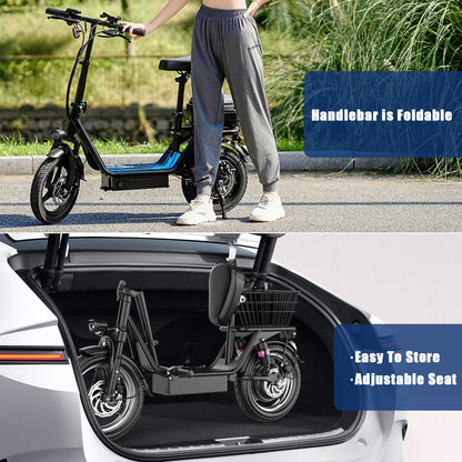 ASKGO 14 Inch Adult Electric Scooter with Seat, 1000W Peak, 25MPH Max Speed, 48V 15Ah Battery, 35 Miles Range, Dual Suspension & Dual Brake, Waterproof Rear Storage Box for Urban Commuting