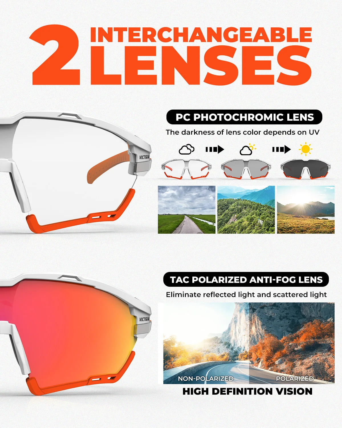 Cycling Photochromic Glasses & Polarized Sunglasses Men Women MTB Road Bike Riding Hiking Glasses