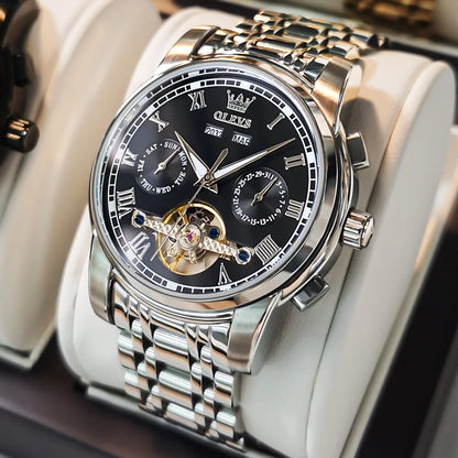 OLEVS 6607 Men's Watches Automatic Mechanical Business Wristwatch Calendar Waterproof Stainless Steel Strap Watch For Man