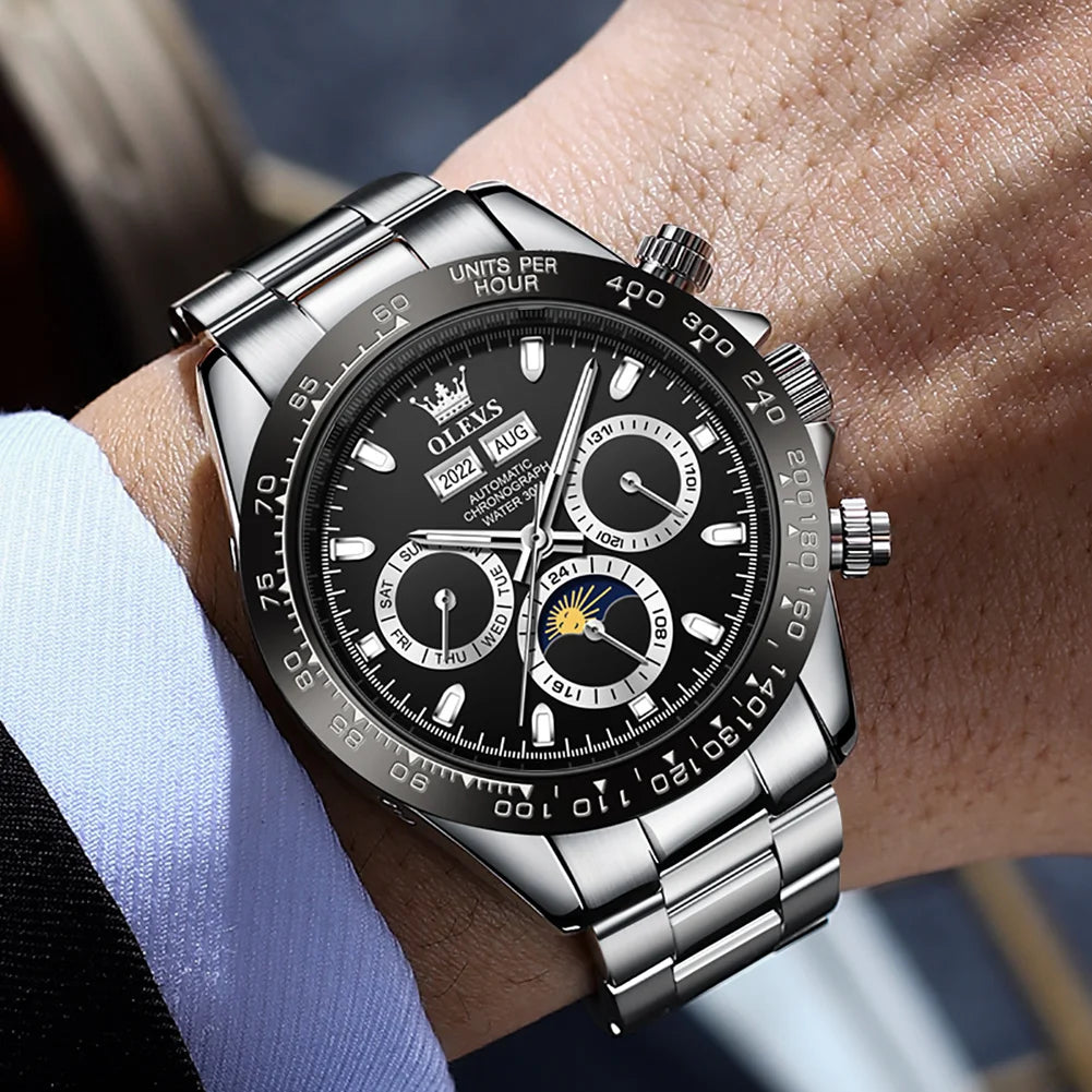 OLEVS 6654 Luxury Mens Watch Chronograph Automatic Mechanical Wristwatch Waterproof