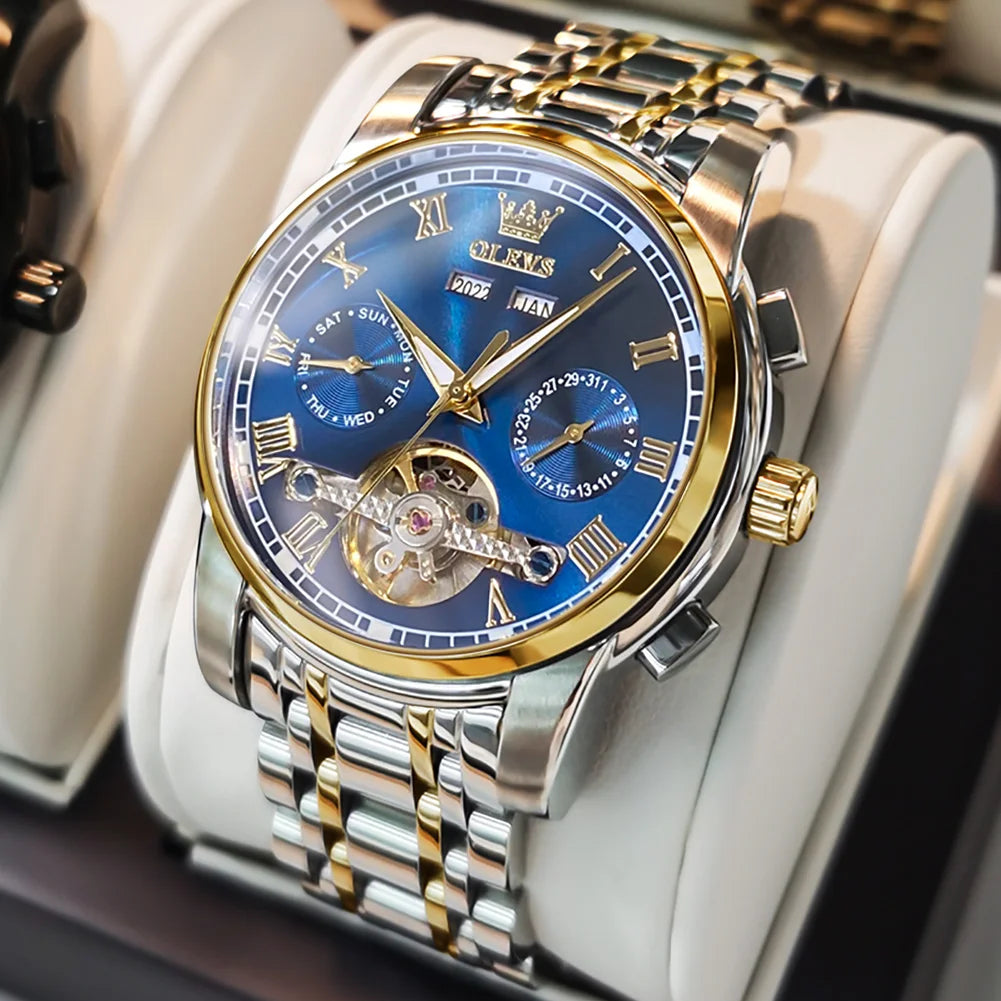 OLEVS 6607 Men's Watches Automatic Mechanical Business Wristwatch Calendar Waterproof Stainless Steel Strap Watch For Man