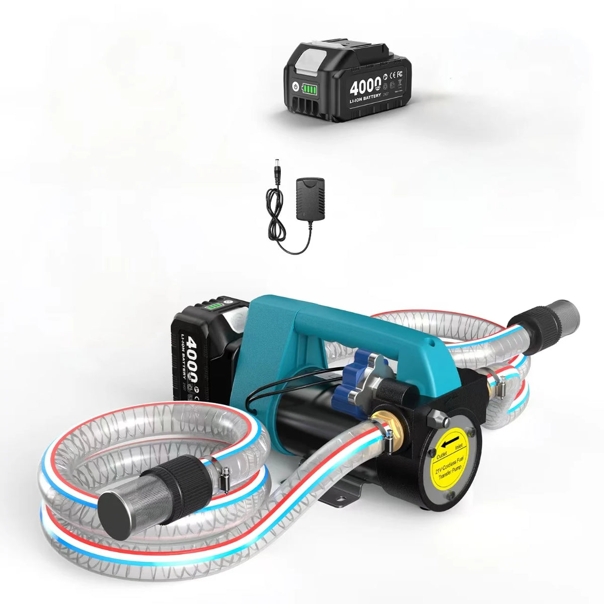 SEESII SP12 Ultra Cordless Fuel Transfer Pump for Diesel 260W Electric Car Fuel Pump Kit 21V 12GPM Portable Self-Priming Pump Automatic Stop Battery Powered Tool with 4.0Ah Battery for Makita