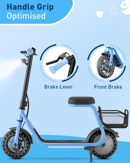 Hiboy Q2 Lite Electric Scooter for Kids with Seat, 9.3MPH Max Speed, 3 Adjustable Speeds, 100W Brushless Motor, LED Lights, Solid Tires Scooter for Boys Girls Ages 4-10
