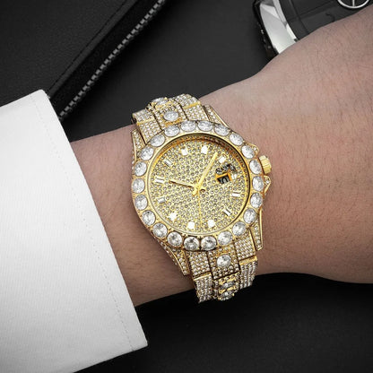 MISSFOX Luxury Watches For Mens Hip Hop Iced Out Bling Quartz Clocks Fashion Full Diamond Jewelry Wristwatch