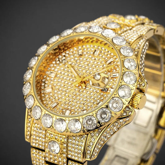 MISSFOX Luxury Watches For Mens Hip Hop Iced Out Bling Quartz Clocks Fashion Full Diamond Jewelry Wristwatch
