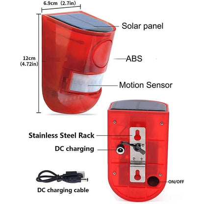 (1pc) 129dB Solar Powered Sound Alarm Motion Sensor with 6 LED Flash Modes,