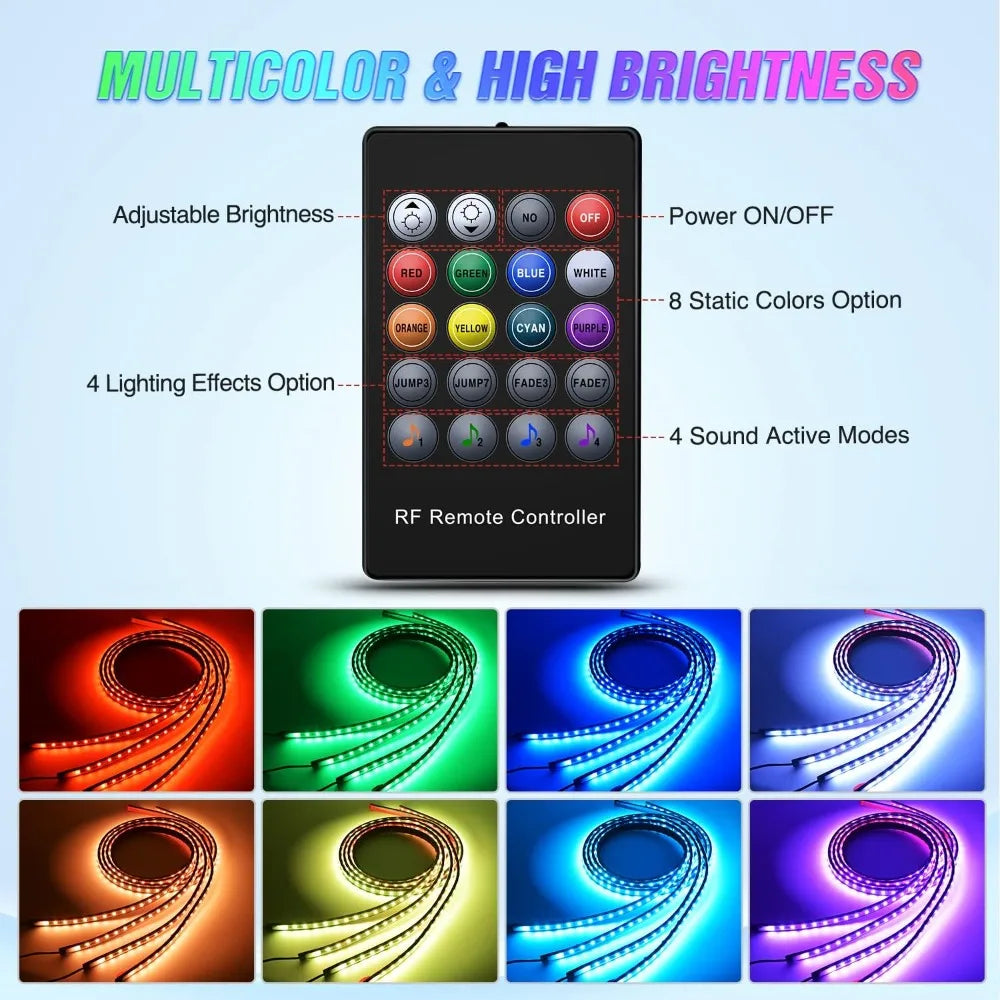 Car Underglow Neon Accent Strip Lights Atmosphere Lamp Neon Accent LED Light Strip App/Remote Control RGB Underbody Decorative