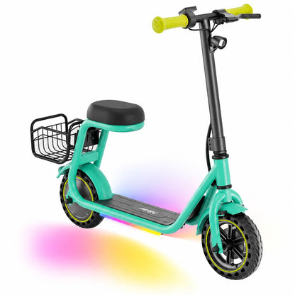 Hiboy Q2 Lite Electric Scooter for Kids with Seat, 9.3MPH Max Speed, 3 Adjustable Speeds, 100W Brushless Motor, LED Lights, Solid Tires Scooter for Boys Girls Ages 4-10