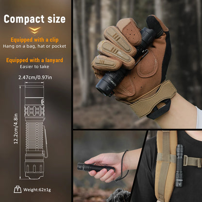 Wurkkos TD02 Compact IPX8 Waterproof Tactical Flashlight 2000LM Rechargable Torch with 6 Modes High-quality LED