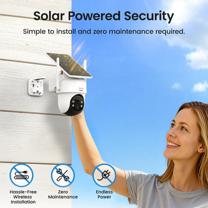 Dekco 3MP Solar Camera System 2 Cam Kit Wireless Cam System Surveillance Wifi PTZ Camera Set with Home Hub Support Alex