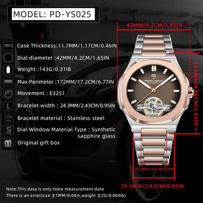 PAGANI DESIGN 2026 Men's Watch Skeleton Luxury Gold Automatic Watch For Men New Stainless Steel Business Mechanical Wristwatch
