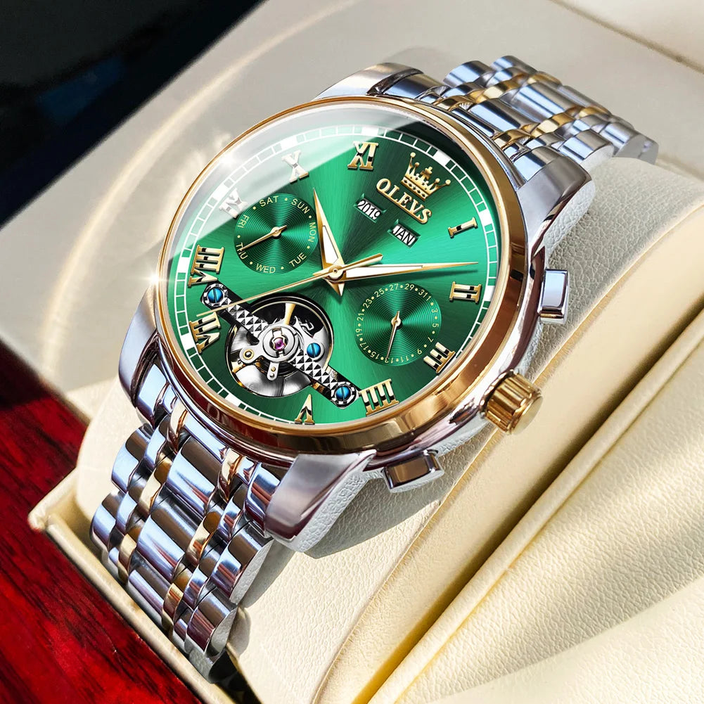 OLEVS 6607 Men's Watches Automatic Mechanical Business Wristwatch Calendar Waterproof Stainless Steel Strap Watch For Man