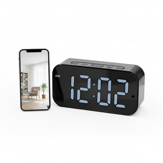 1080P HD WiFi Alarm Clock Security Camera Wireless Indoor Surveillance Monitor with Motion Detection, Remote View, Micro SD Card