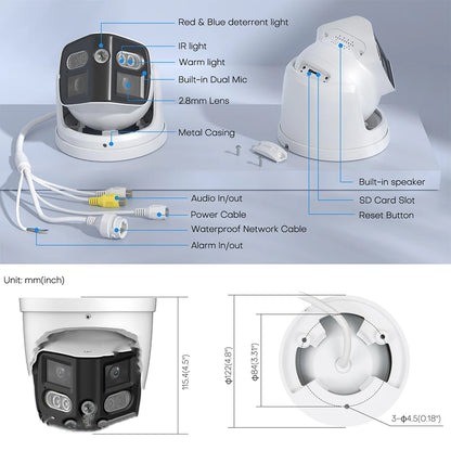 4K 180 Degrees 8MP Panoramic IP Camera Outdoor Dual Lens with Sound Light Alarm Speaker 2.8mm ONVIF Compatible Security Camera