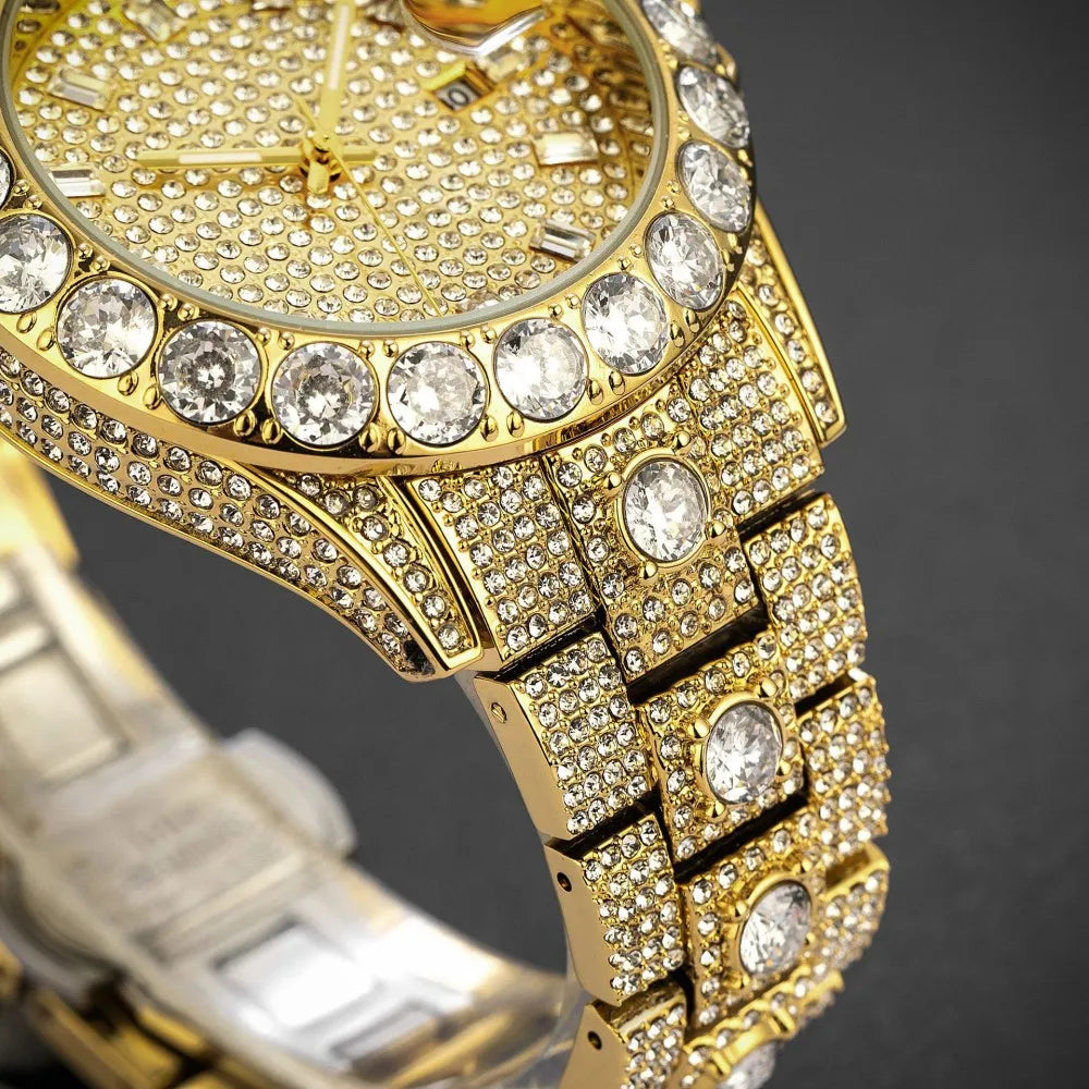 MISSFOX Luxury Watches For Mens Hip Hop Iced Out Bling Quartz Clocks Fashion Full Diamond Jewelry Wristwatch