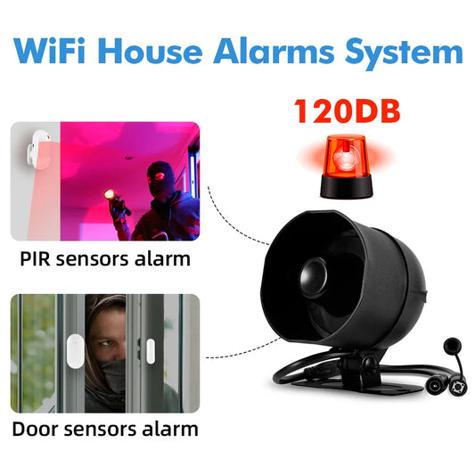 Tuya Smart WiFi Home Security Alarm System Kit 120dB Loud Siren Door Window Sensor PIR Motion Detector Remote Control Works with Alexa Google Assistant