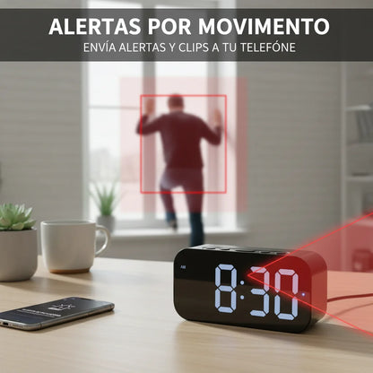 1080P HD WiFi Alarm Clock Security Camera Wireless Indoor Surveillance Monitor with Motion Detection, Remote View, Micro SD Card