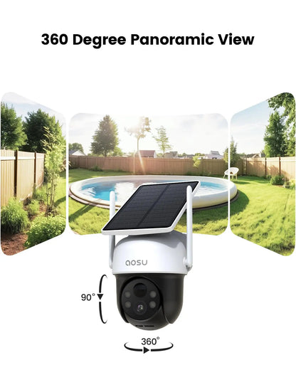 Renewed AOSU 2/4/6/8pcs 3MP Solar Camera 5000mAh Battery Two-way Audio Security Camera Wireless Solar Panel PTZ CCTV Camera
