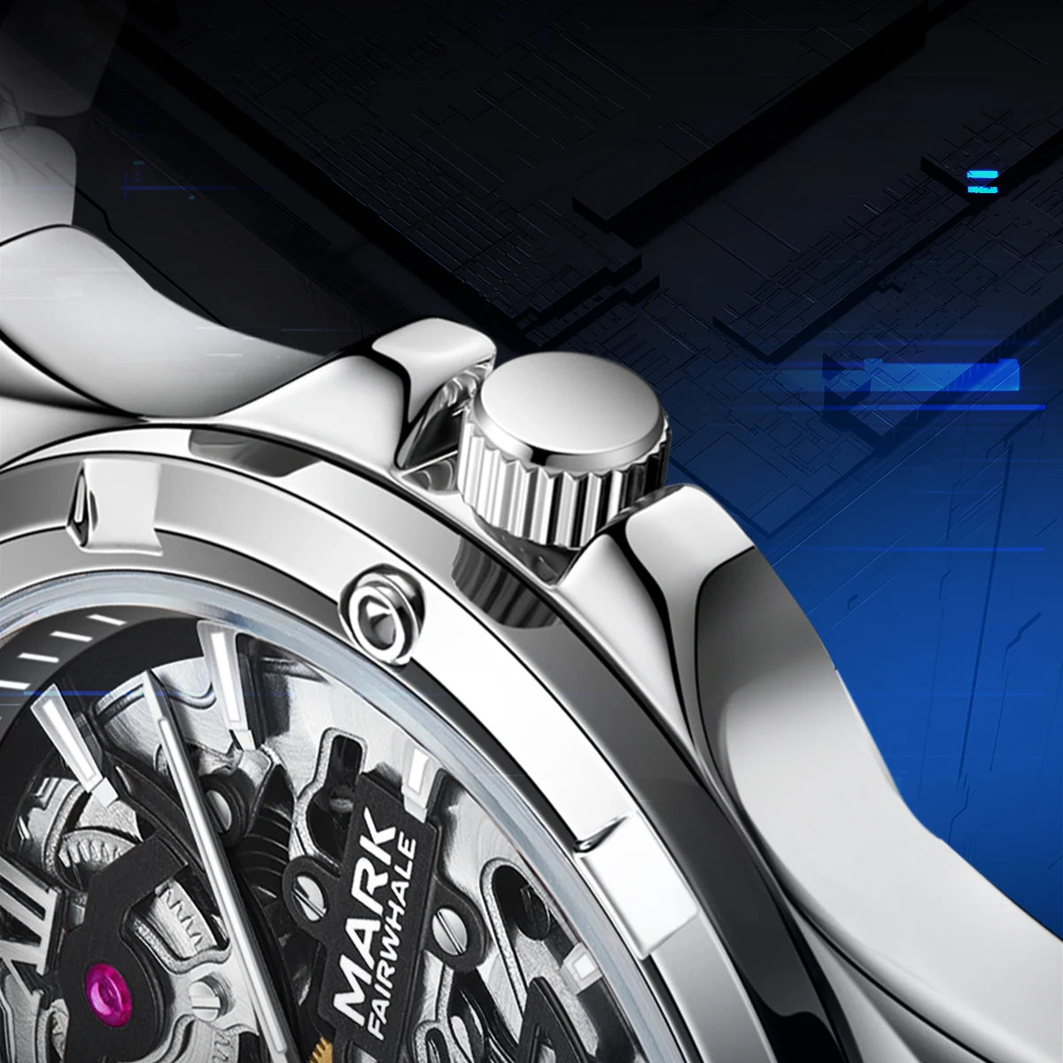 Mark Fairwhale Fashion Skeleton Dial Automatic Movement Stainless Steel Band Luminous Men's Watch